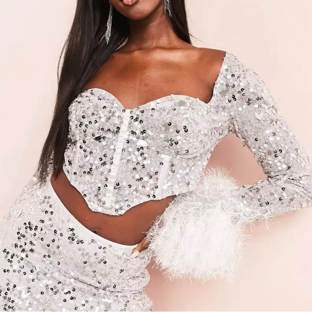 ASOS Luxe Silver Sequin Crop Top